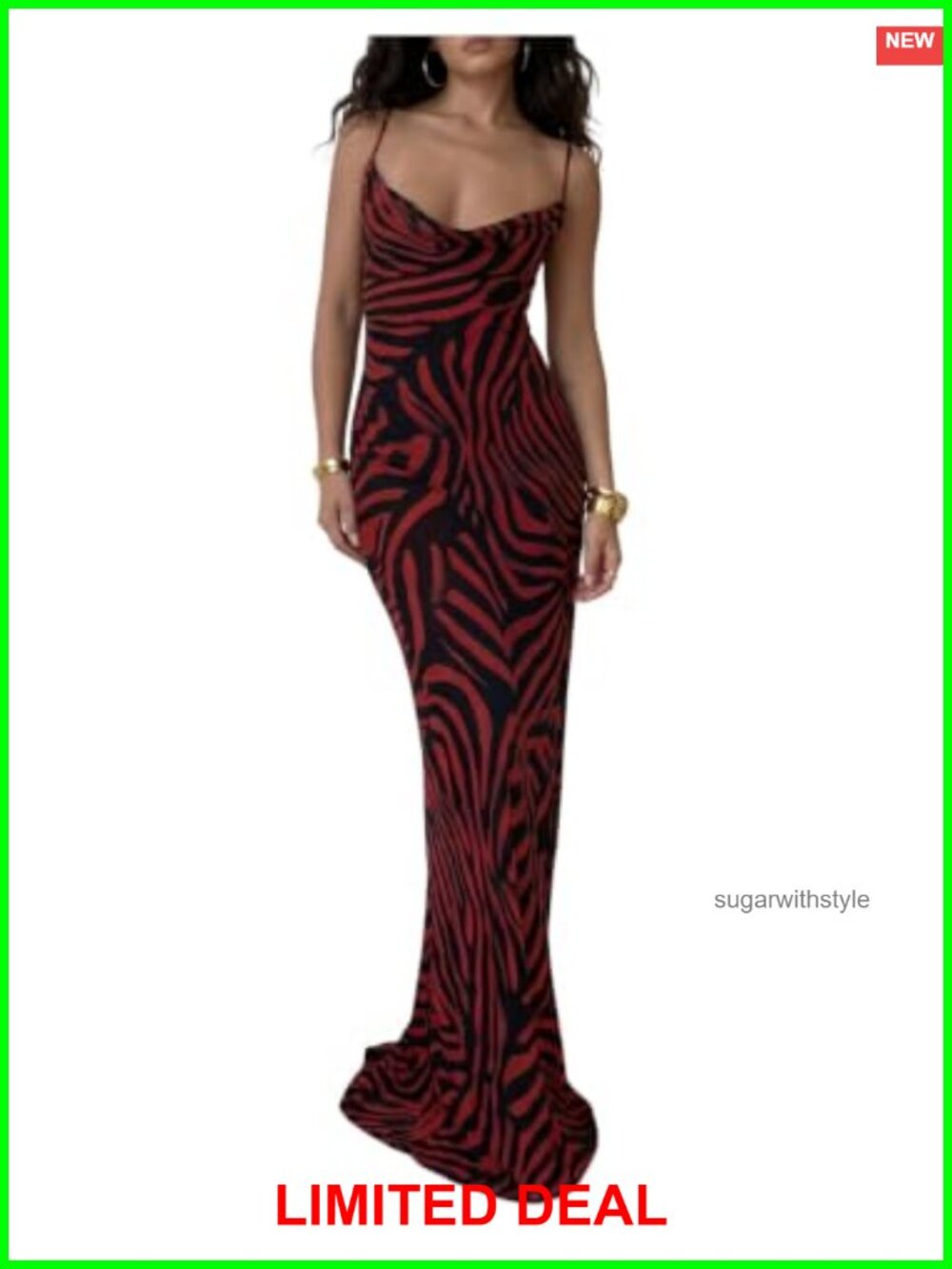 Women's Zebra Bodycon Maxi Dress Cowl Neck Backless Cami Formal